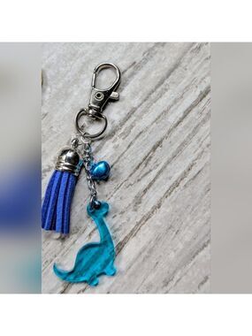 Blue Dinosaur Bag Charm With Tassel